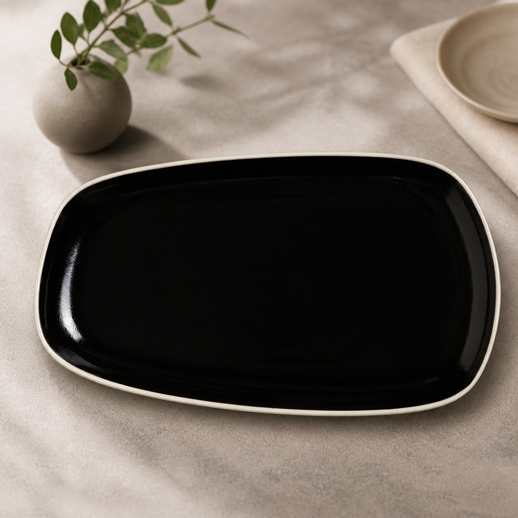 Commercial 338mm Black Platters for Food Presentation - 6 Pack