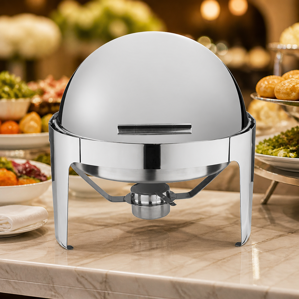 7.5Ltr Round Commercial Chafing Dish with Roll Top Lid