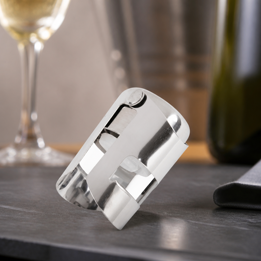 Commercial Champagne Stopper with Built-In Clamp for Security