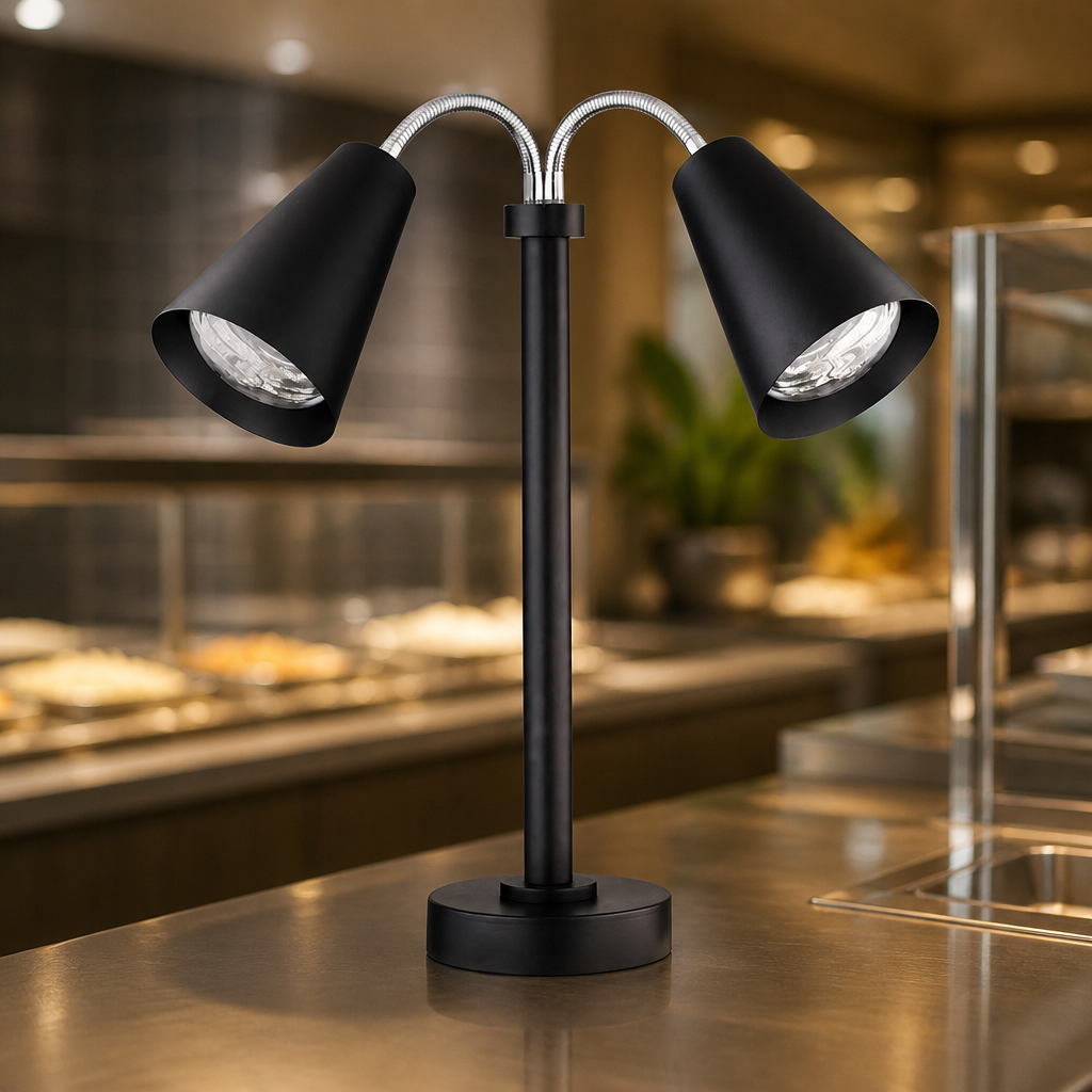 Commercial Double Heat Lamp Black Fixed Height Display