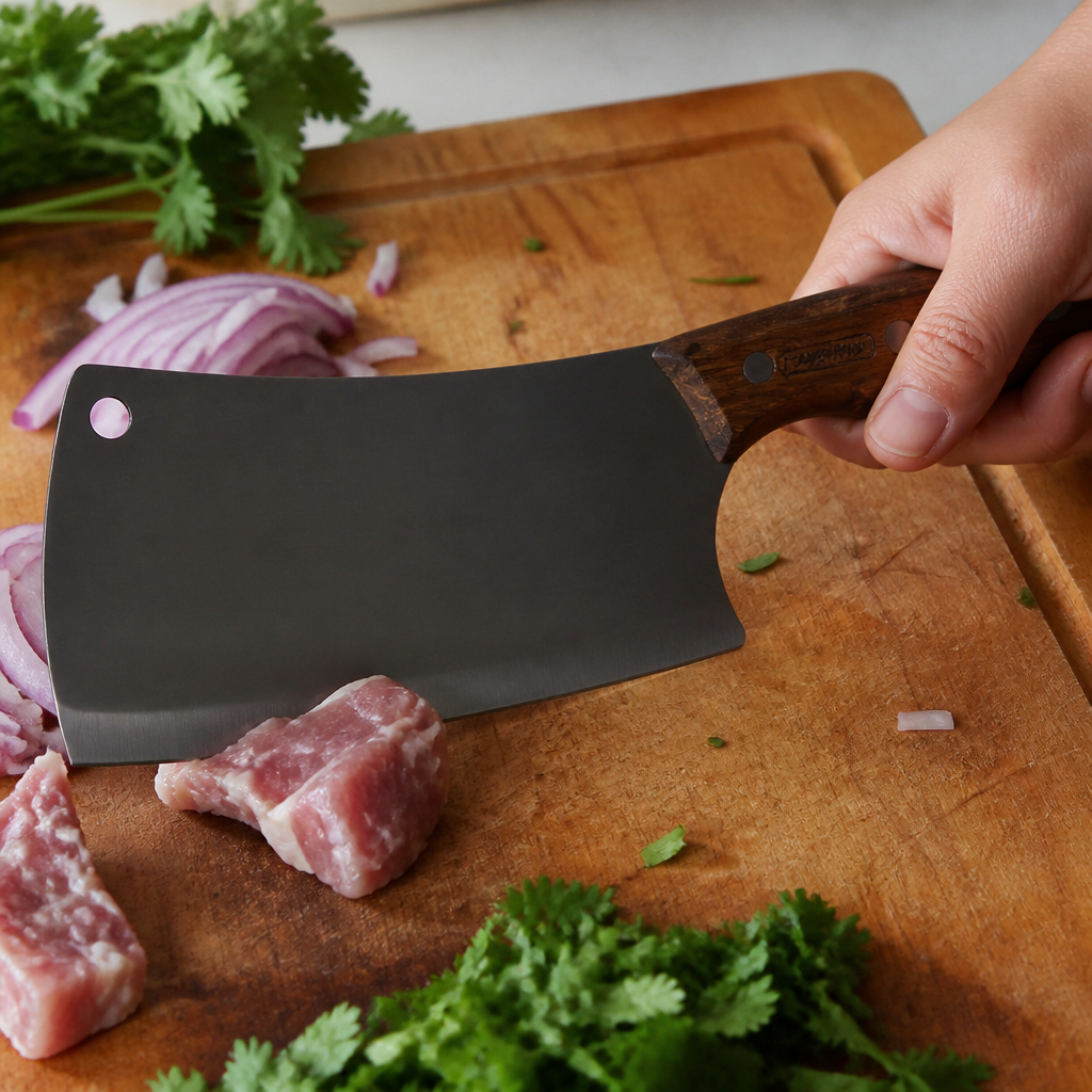 Commercial Stainless Steel Cleaver 17cm with Wooden Handle