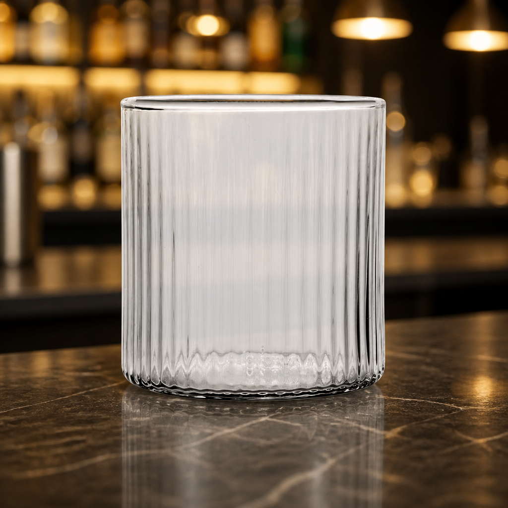 Commercial Double Rocks Glasses 355ml Ribbed Design - 6 Pack