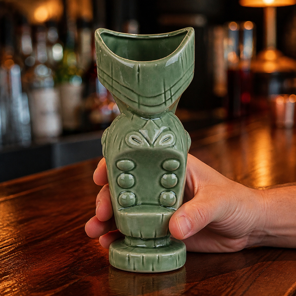 Large Mouth Tiki Mug 650ml in jungle green ceramic