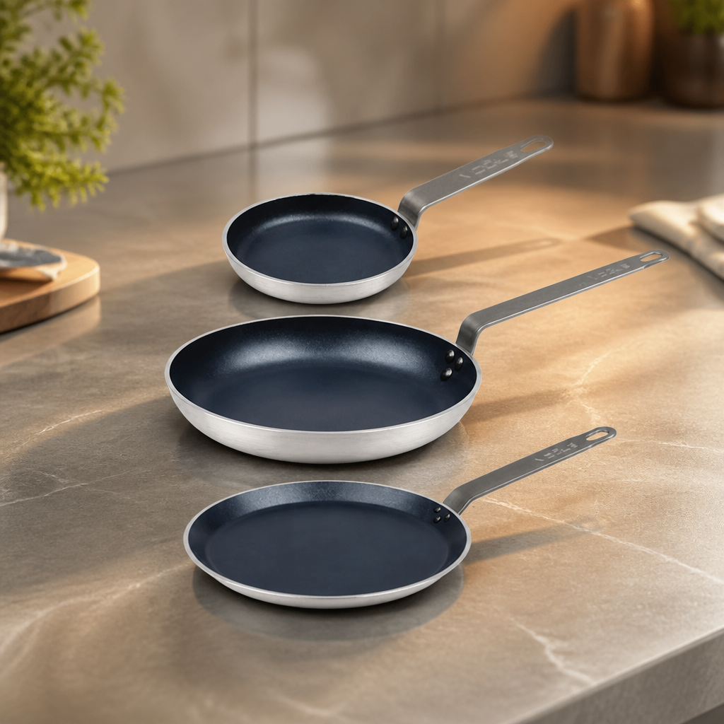 Set of 3 Commercial Aluminium Non-Stick Pans for Catering