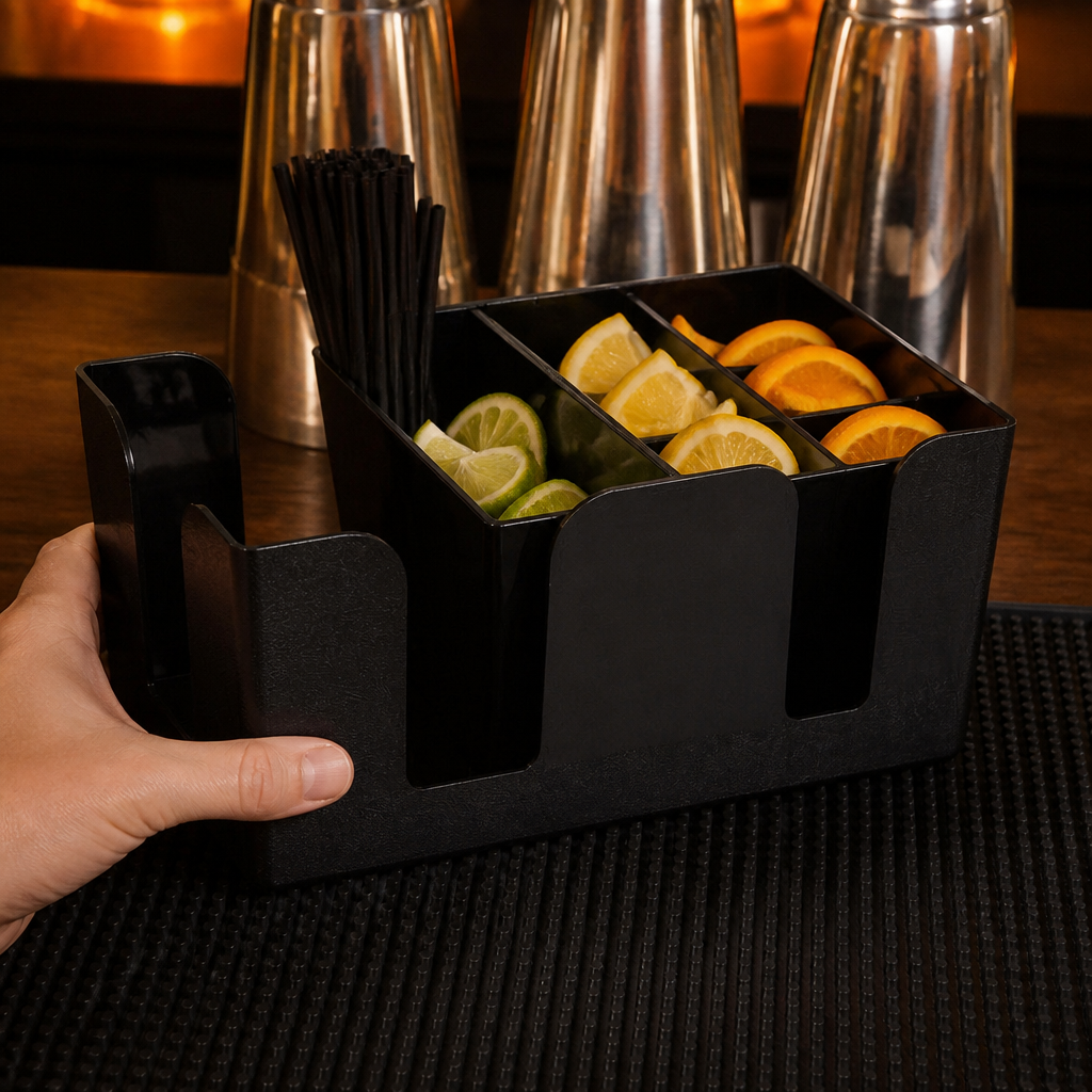 Commercial Plastic Bar Caddy Black with Six Compartments