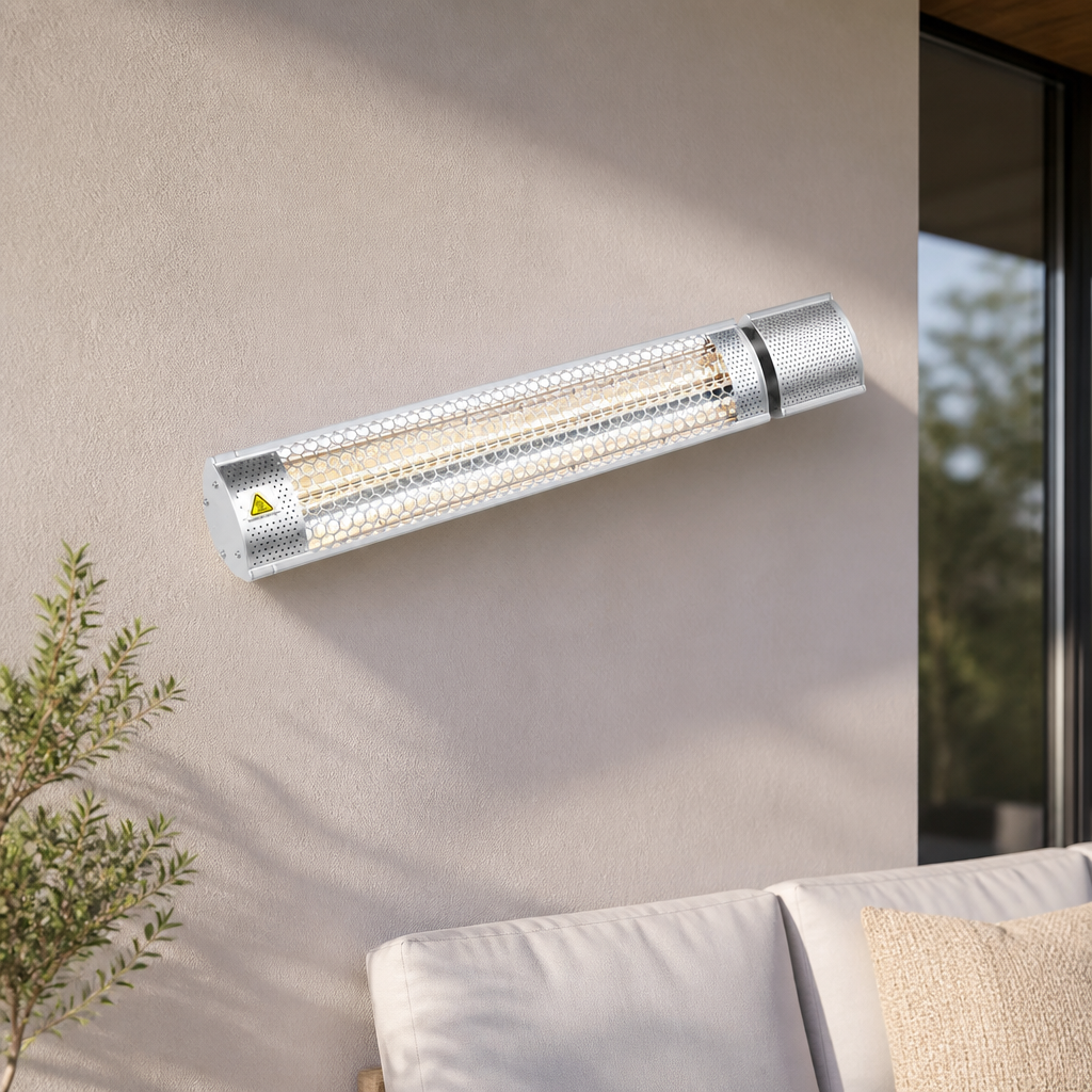2kW Wall Mounted Commercial Patio Heater Rated Silver