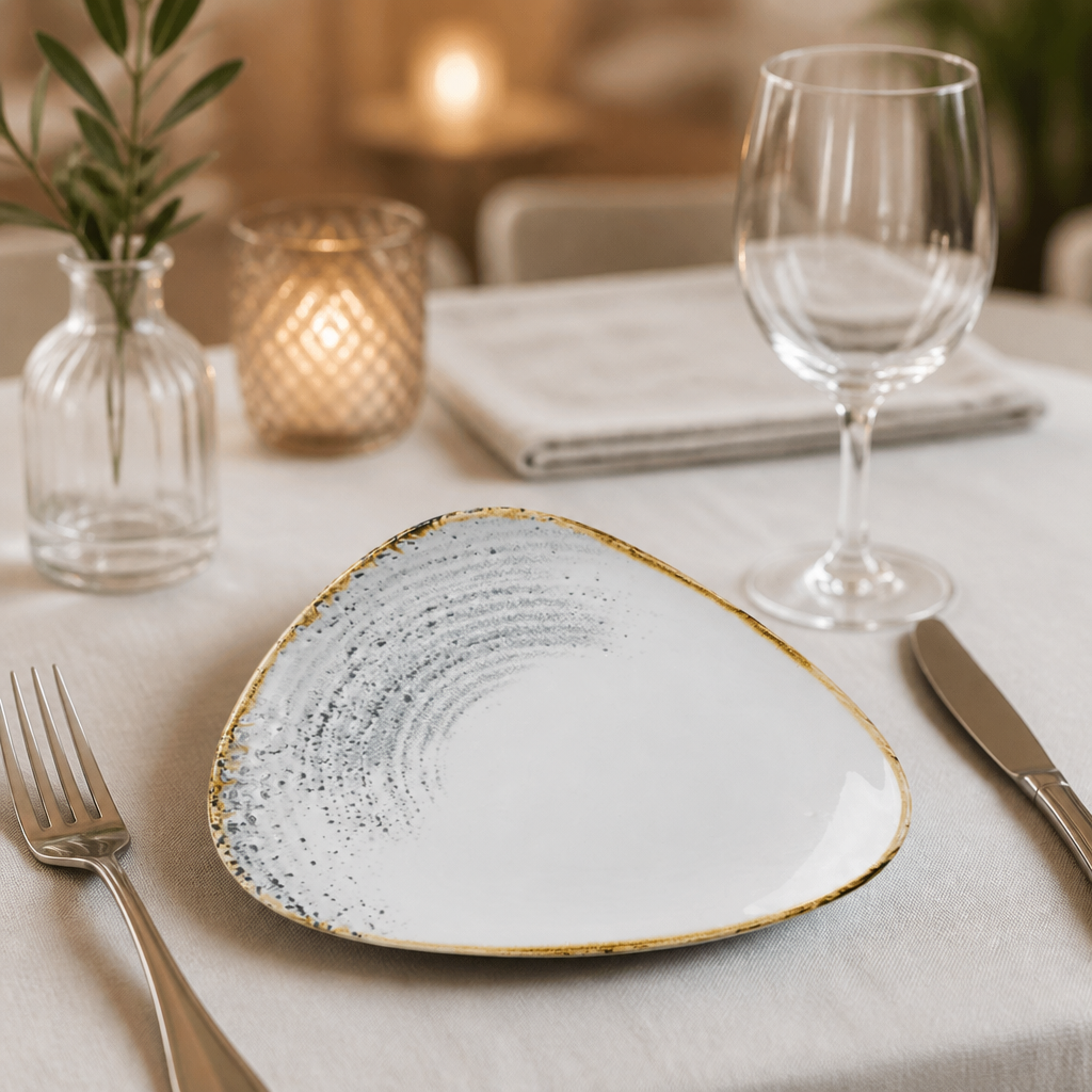 Commercial Ceramic Plates 192mm Grey Triangle Design 12 Pack