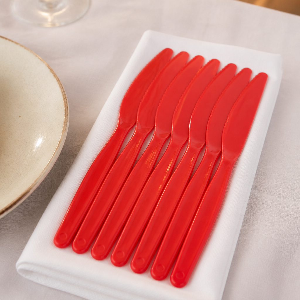 Commercial Polypropylene Knives Red 12 Pack Dishwasher Safe