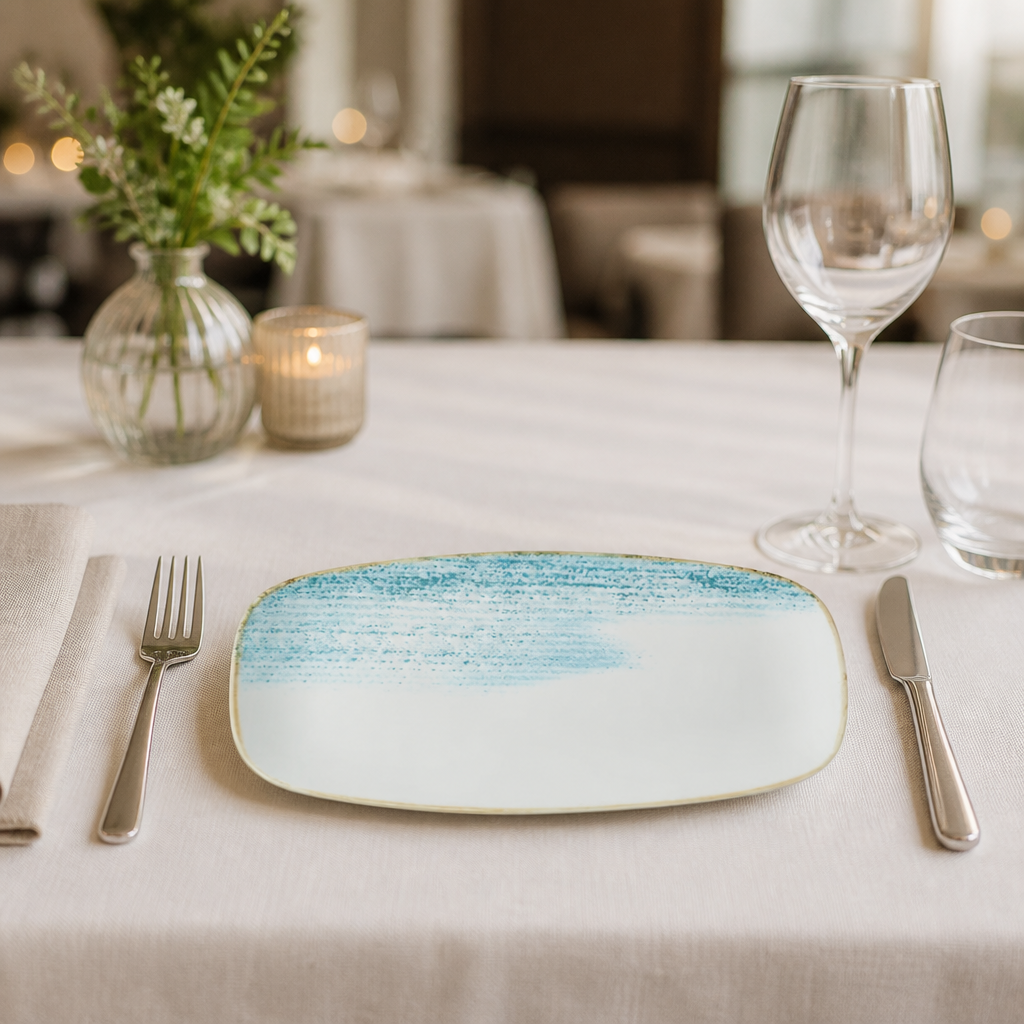 Commercial Oblong Plates Aquamarine 296x153mm 12 Pack