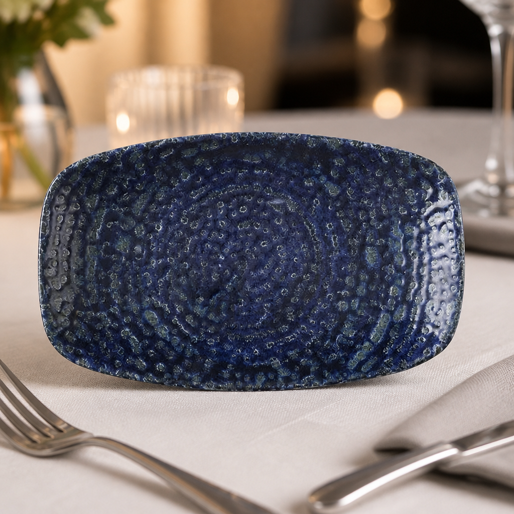 Commercial Oblong Chef Plates 200mm Blue 12 Pack