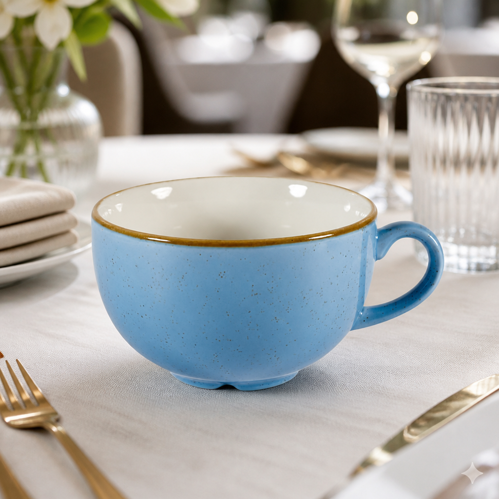 Commercial Cappuccino Cups 340ml in Cornflower Blue, 12 Pack