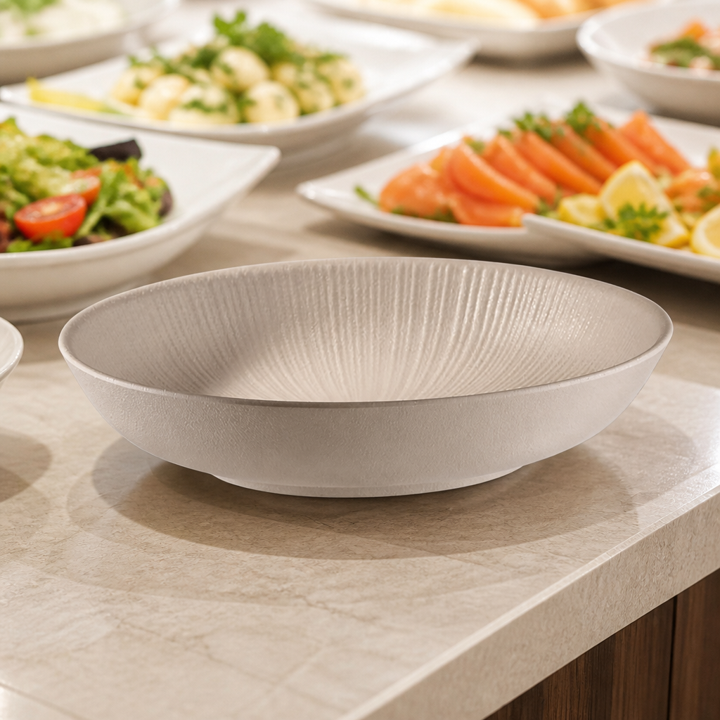 Commercial Round Serving Bowl 225mm 800ml Melamine in sand colour