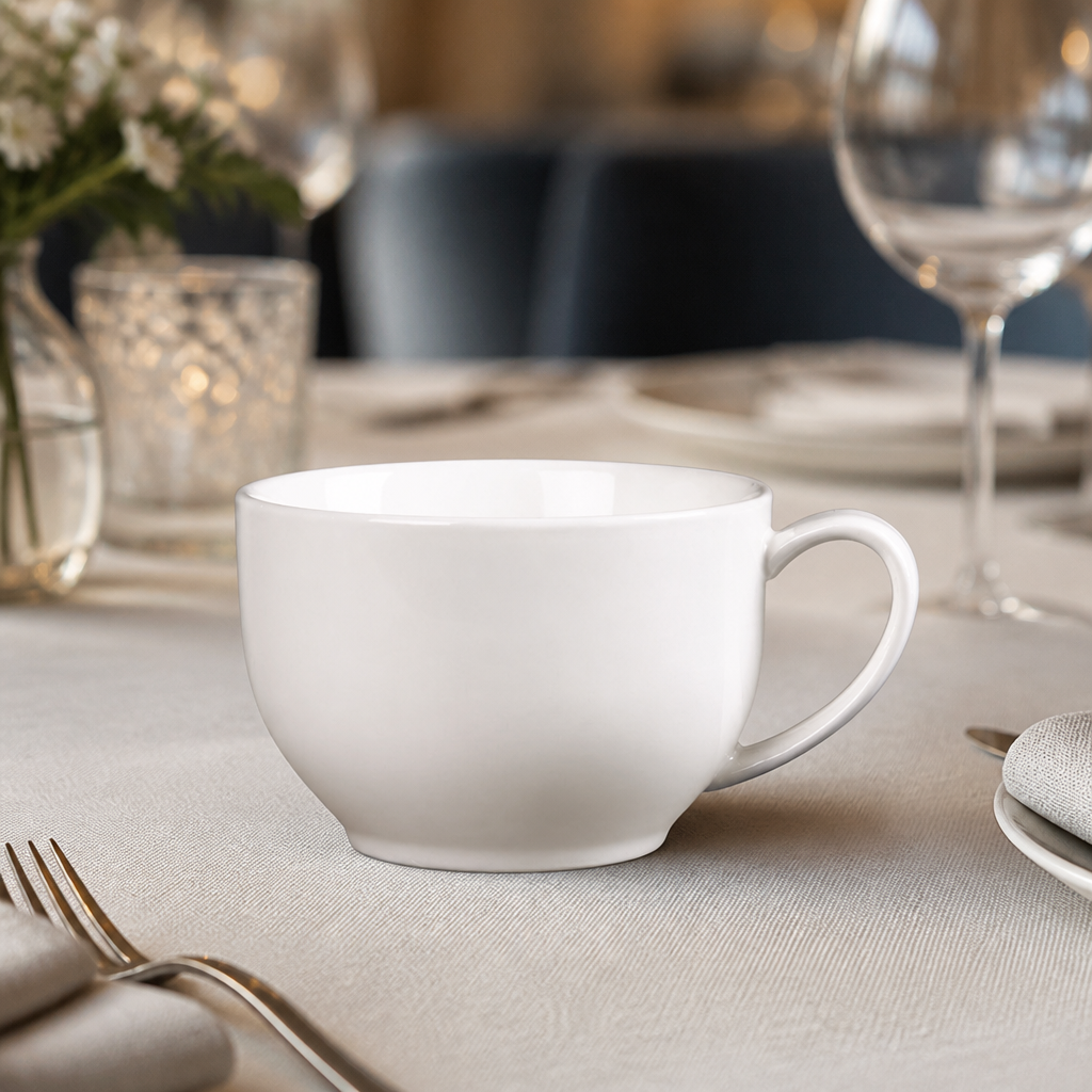 Set of 6 low round 350ml porcelain tea cups