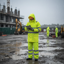 Premium High Visibility Two-Piece Rainsuit with PVC Coating, Reflective Bands, and Concealed Hood for Enhanced Safety in Wet Conditions