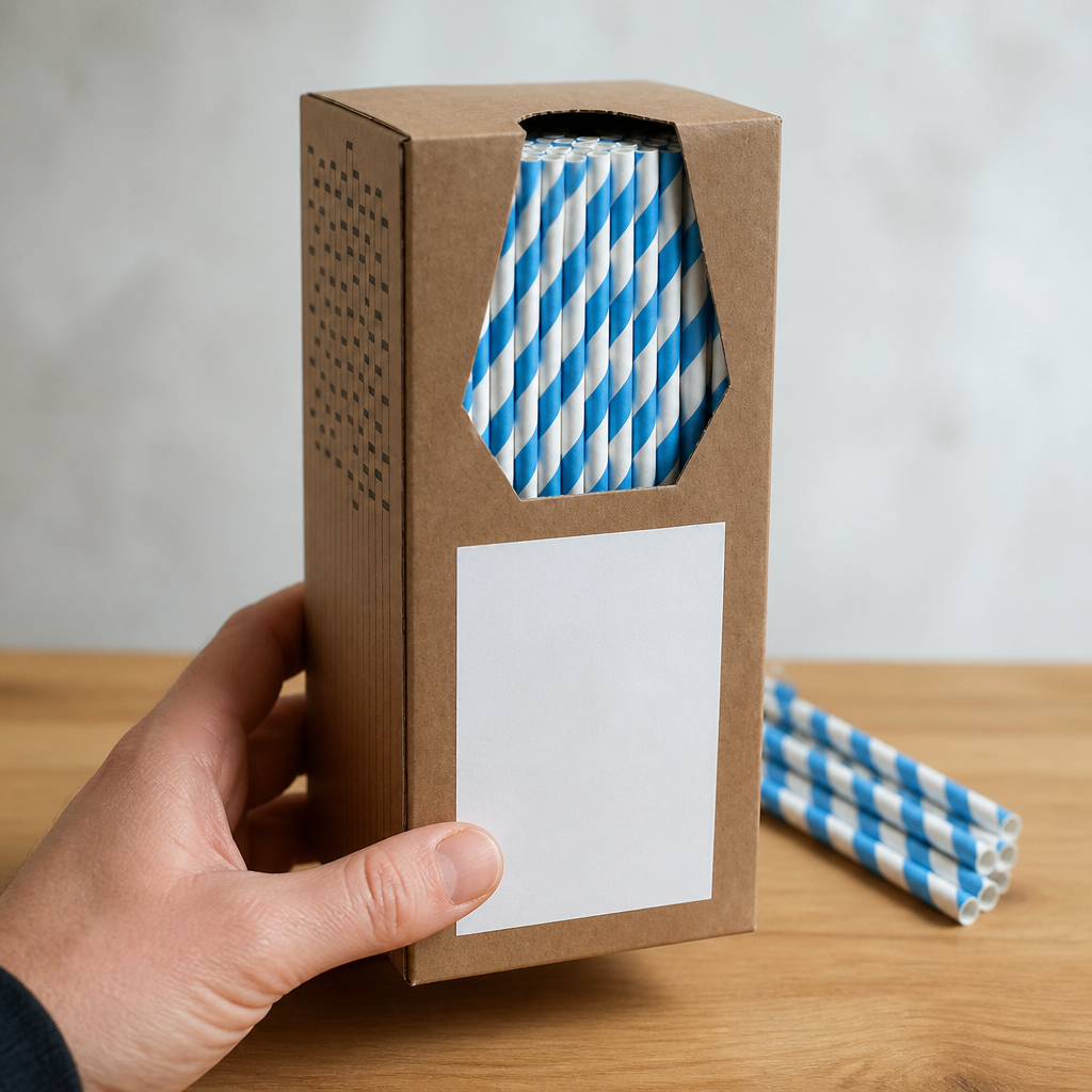 Blue and striped paper straws 8 inch 250 pack