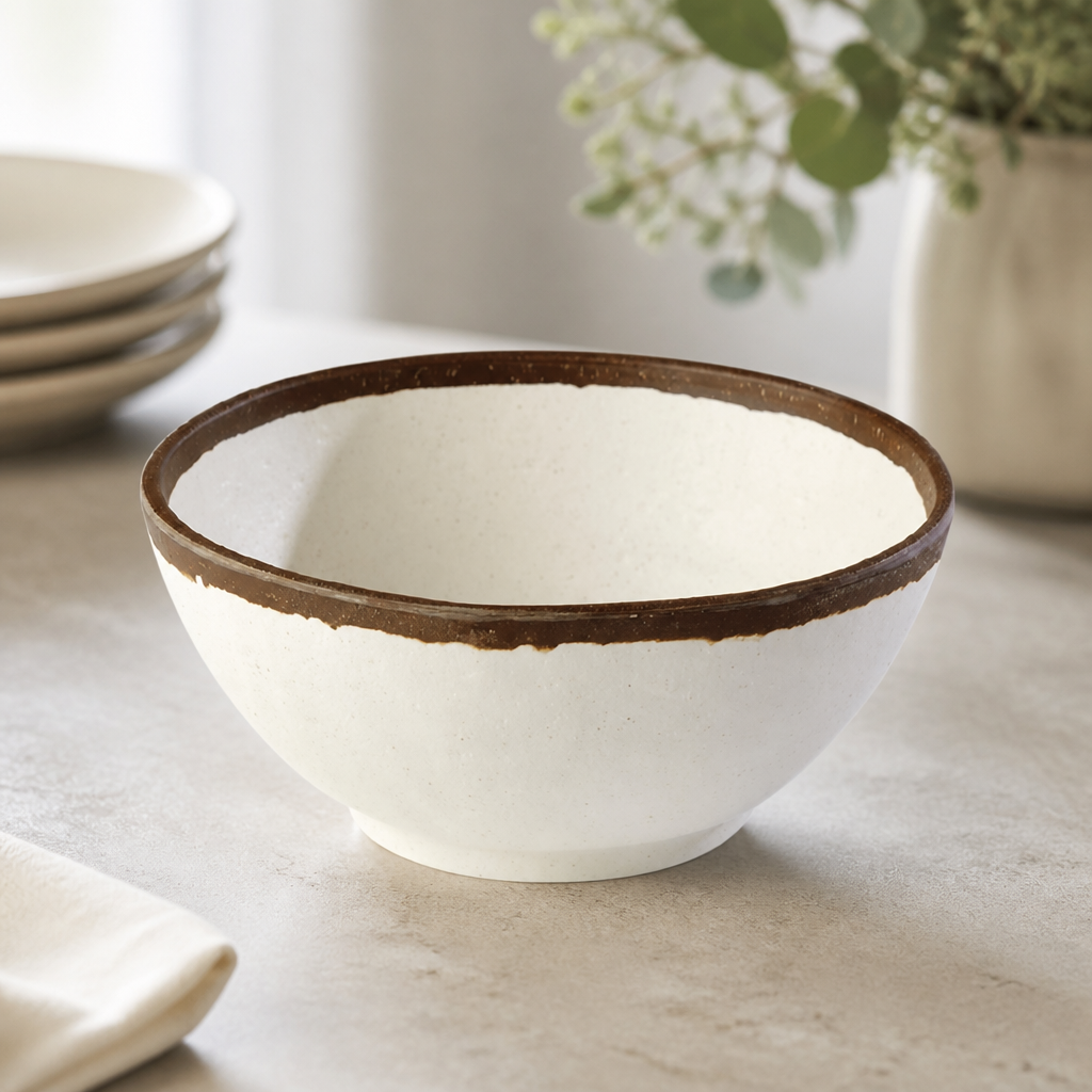 160mm Commercial Melamine Bowl with Dark Brown Rim