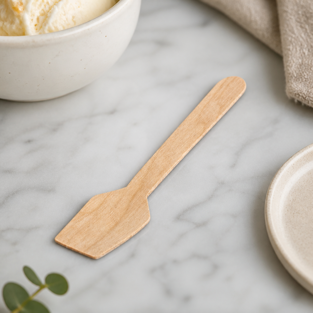 Compostable Wooden Ice Cream Spoons 100 Pack Eco-Friendly Cutlery