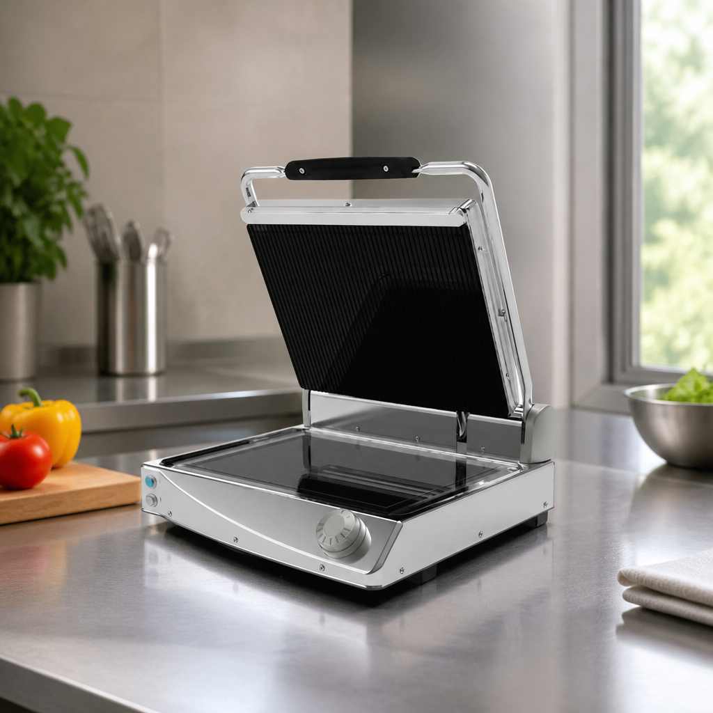 Medium Contact Grill with Ribbed Upper and Smooth Lower Plates