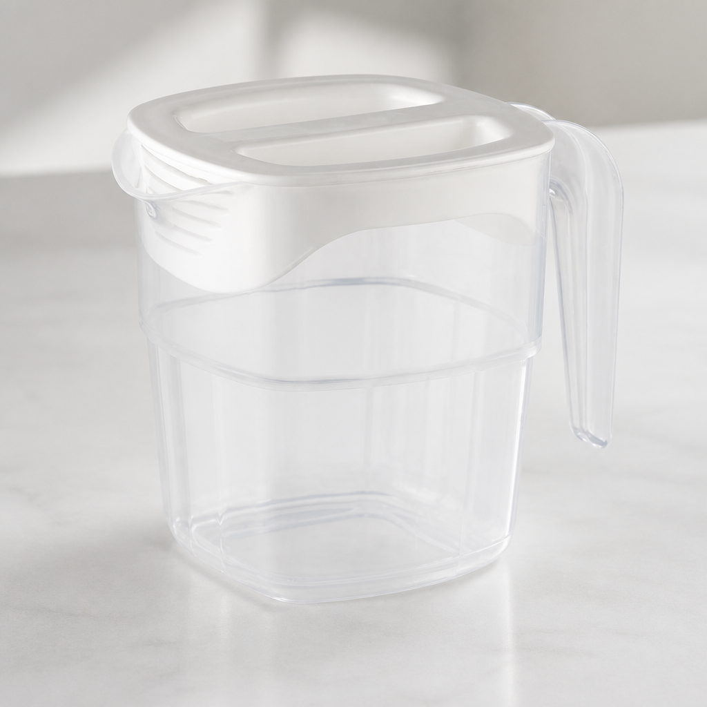 1Ltr Commercial Plastic Jug with Innovative Lid and Stackable Design
