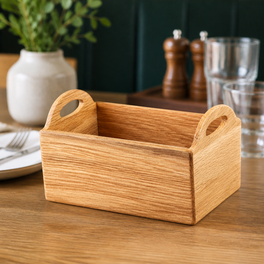 Commercial Condiment Holder Caddy 230mm Wooden Table Storage