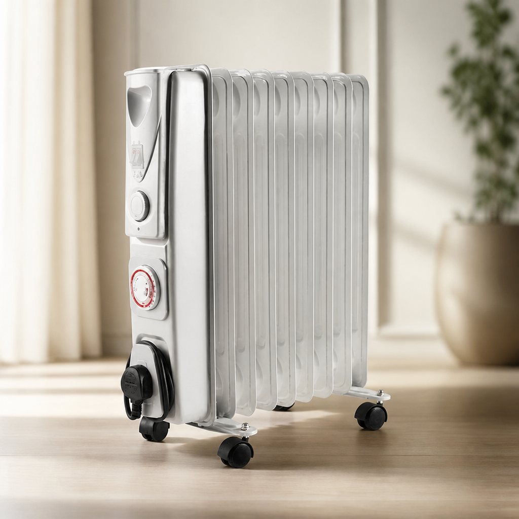 2kW Oil Filled Radiator with 24hr Timer and Adjustable Thermostat