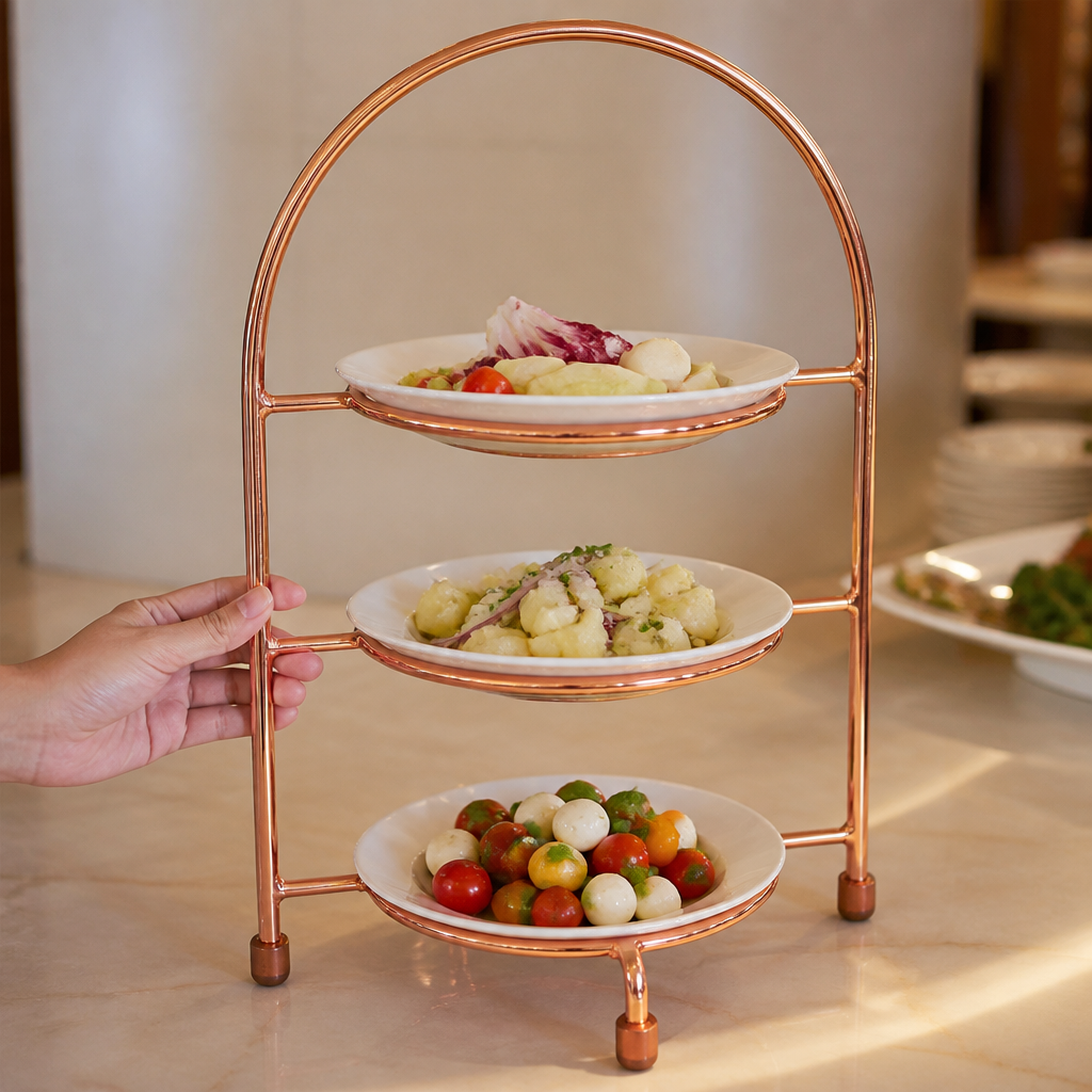 Commercial Copper Cake Stand for 3 Plates 26cm Height