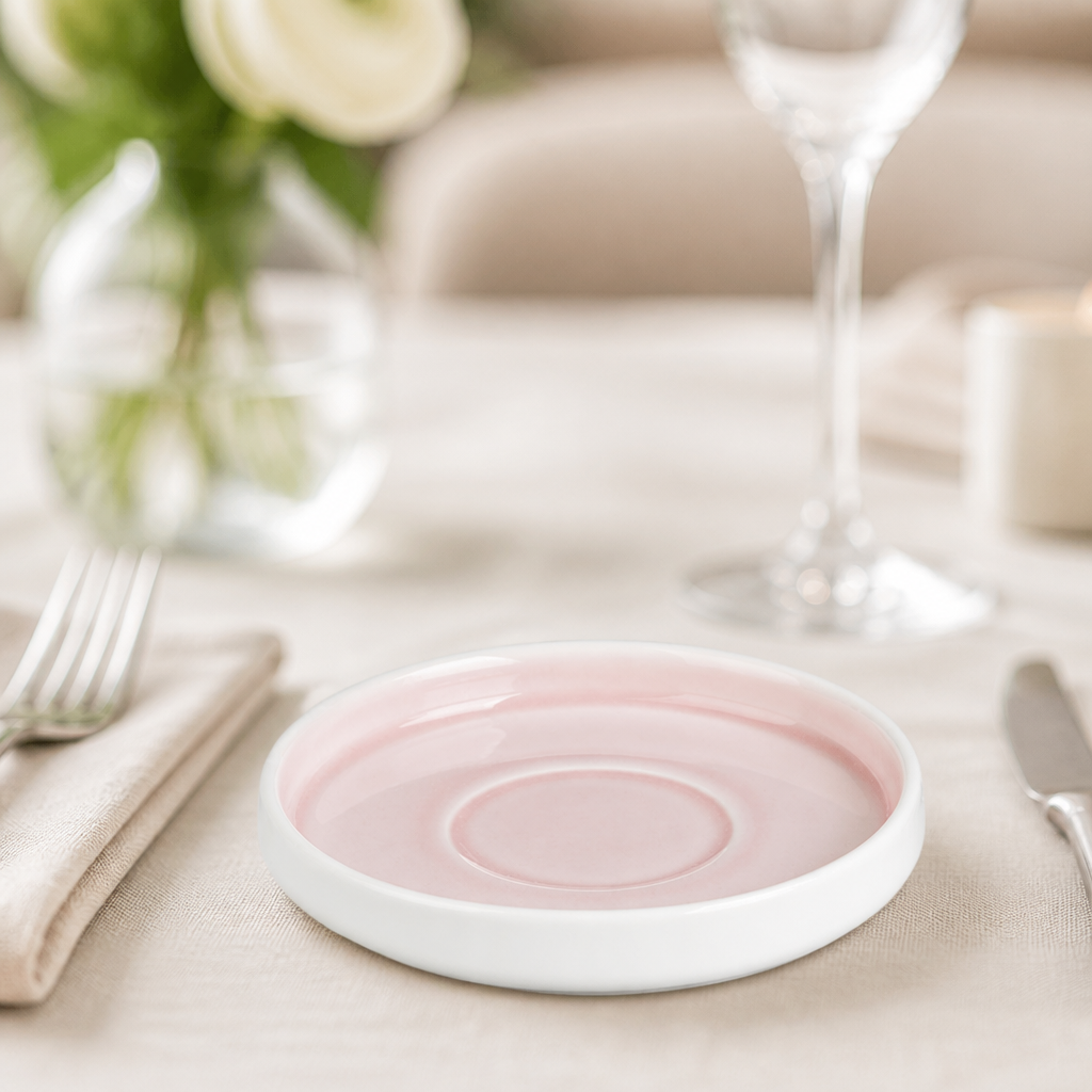 Commercial pink fondant saucers 136mm 6 pack porcelain