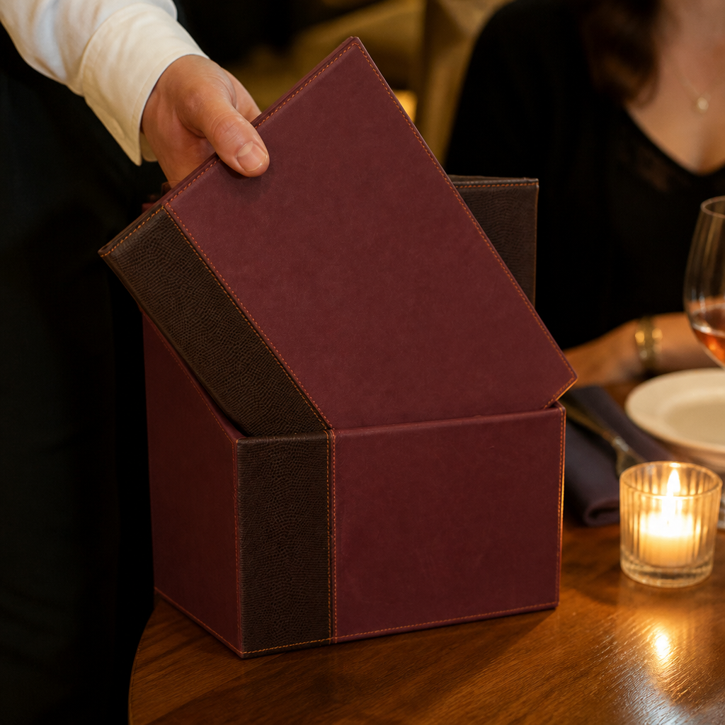Contemporary Menu Covers 20 Pack with Storage Box Bordeaux
