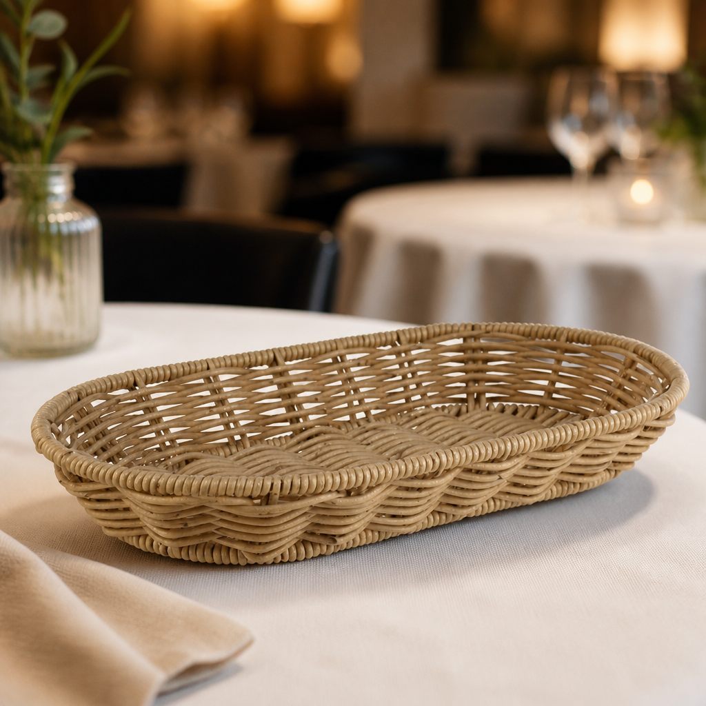 Commercial oval serving basket 280x160mm beige polypropylene