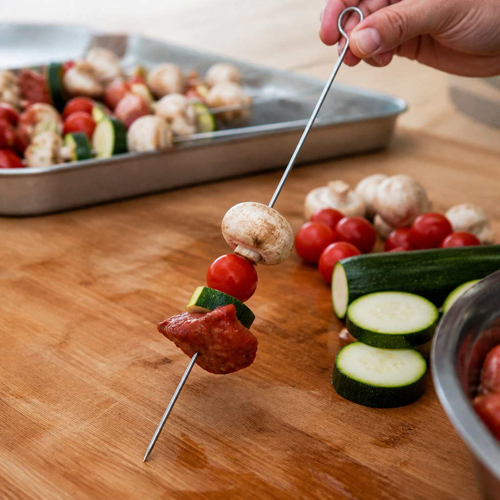 12" stainless steel commercial skewer for meat preparation