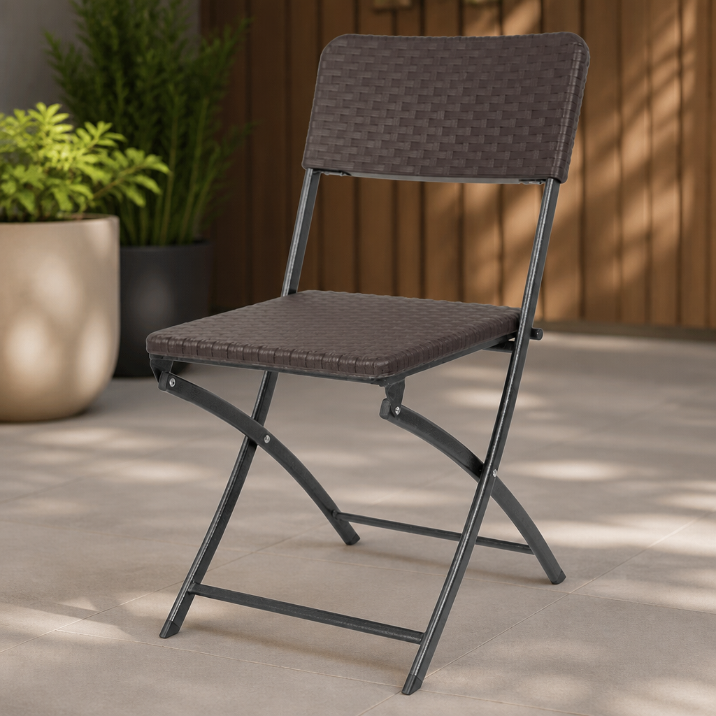 Commercial Rattan Folding Chairs - Outdoor Seating (2 Pack)