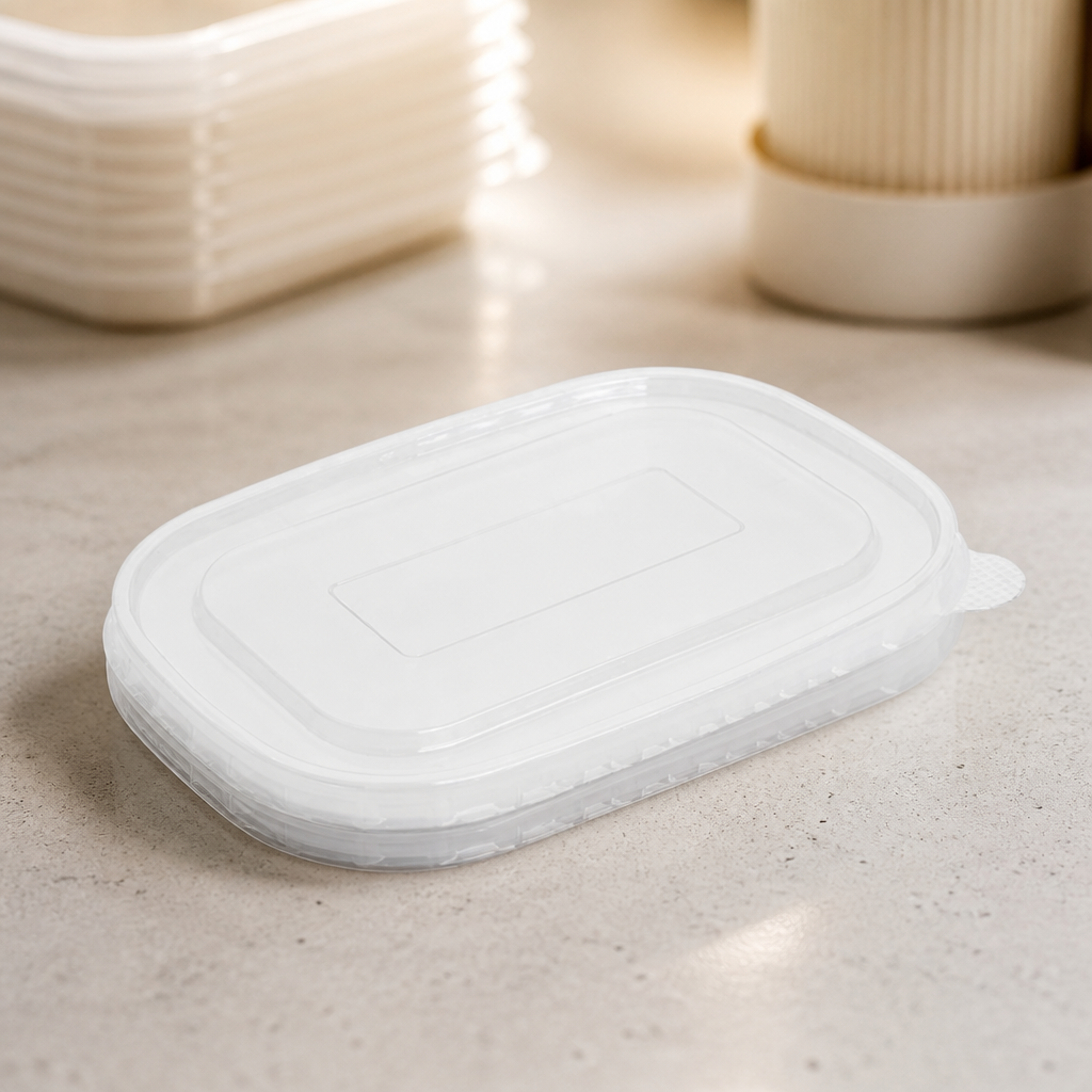 Clear PET lids for rectangular takeaway food containers, 300 pack