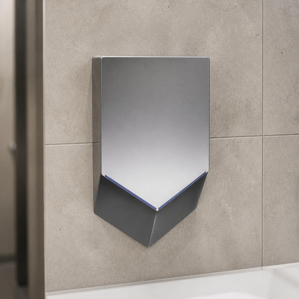 Commercial 1000W hand dryer with digital brushless motor in nickel finish
