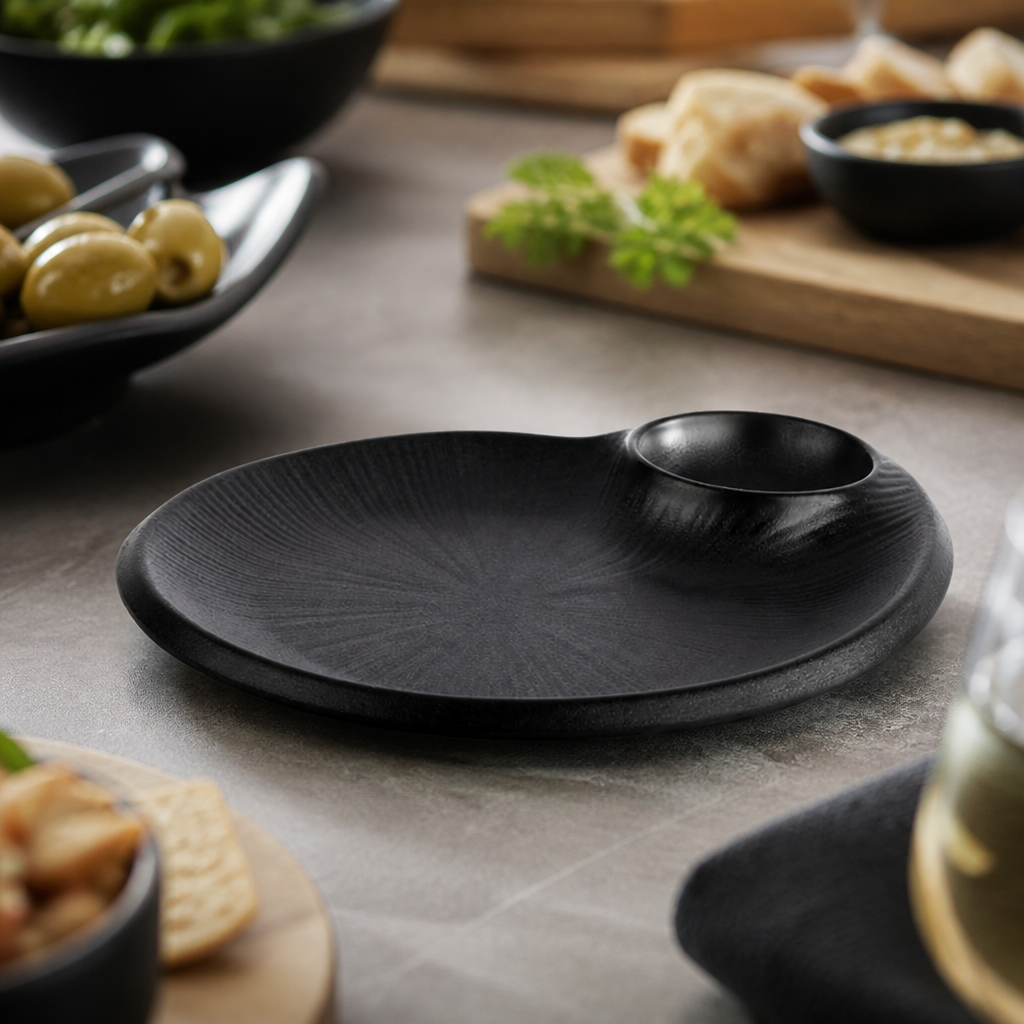 Commercial Melamine Plate Black 240x200mm Dishwasher Safe