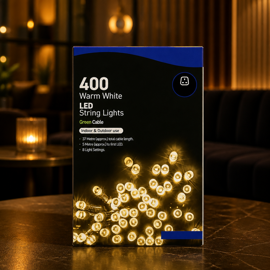 400 Warm LED Commercial String Lights 37m Length