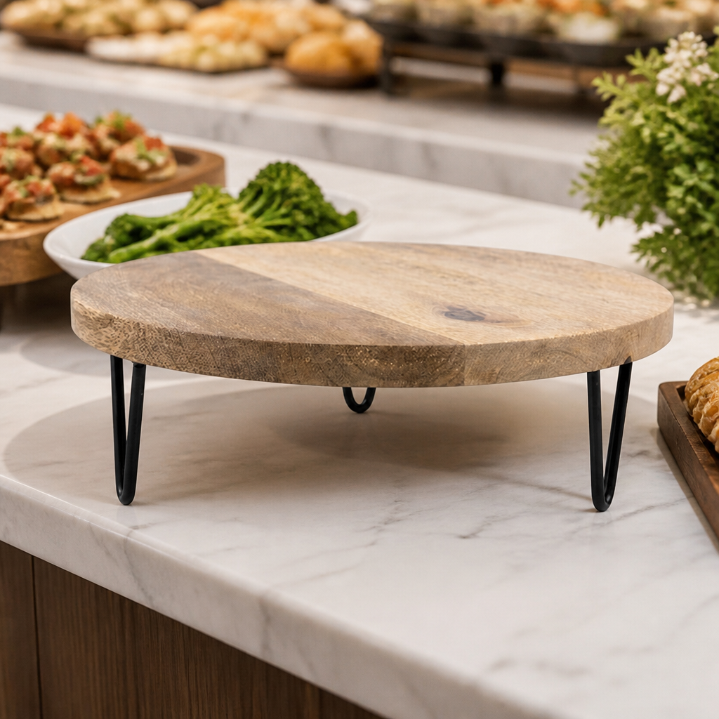 Commercial Round Display Stand Mango Wood 300x80mm