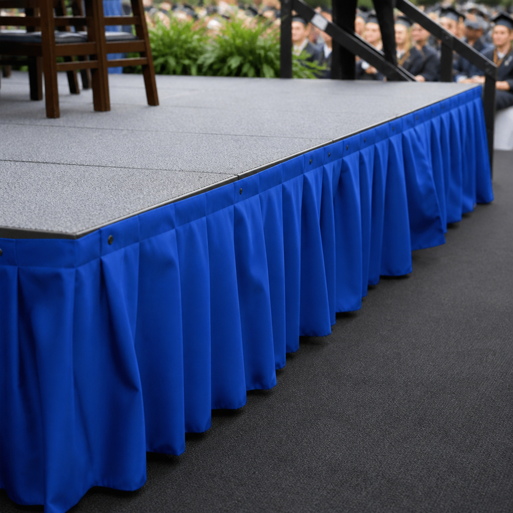 Commercial Pleated Valance Deep Blue 230mm for staging setups