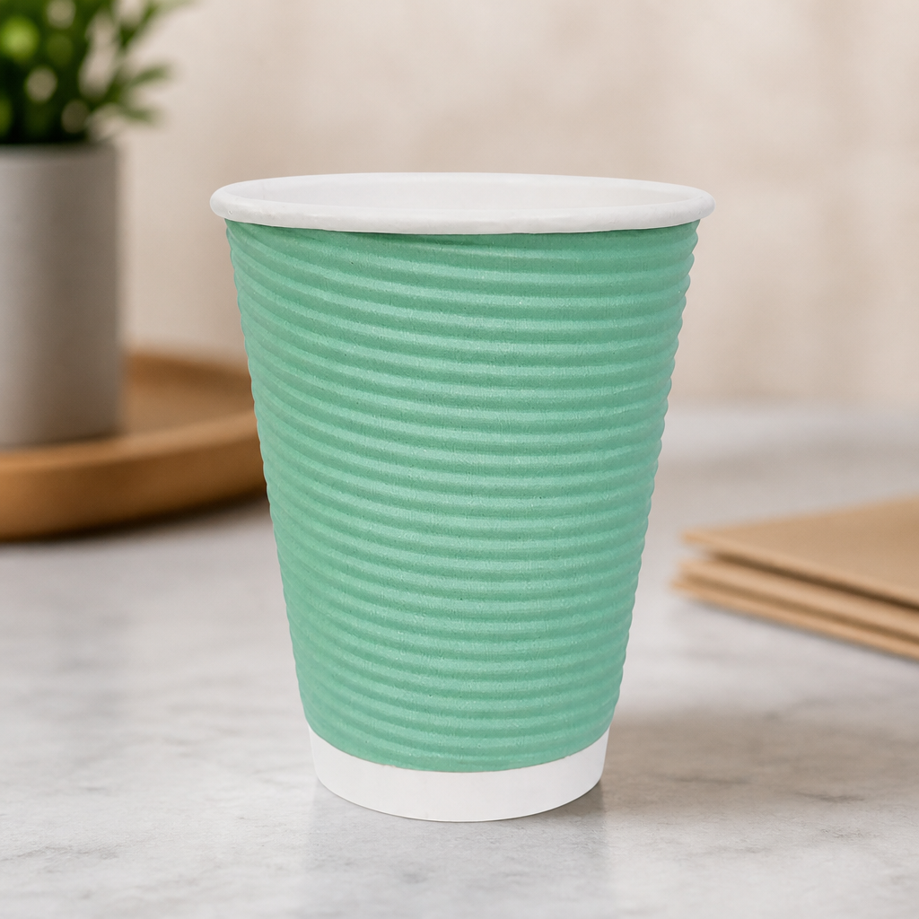 340ml Disposable Coffee Cups Ripple Wall Turquoise 500 Pack