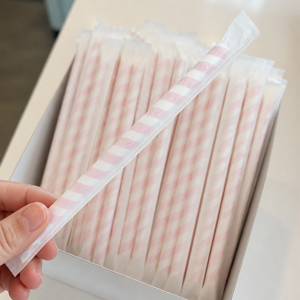 Compostable Paper Smoothie Straws with Red Stripes 250 Pack