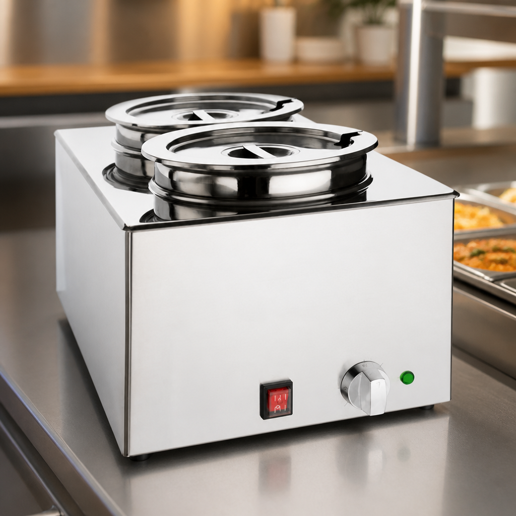 Commercial Bain Marie with 2x 5.2Ltr Round Pots 21Ltr Capacity