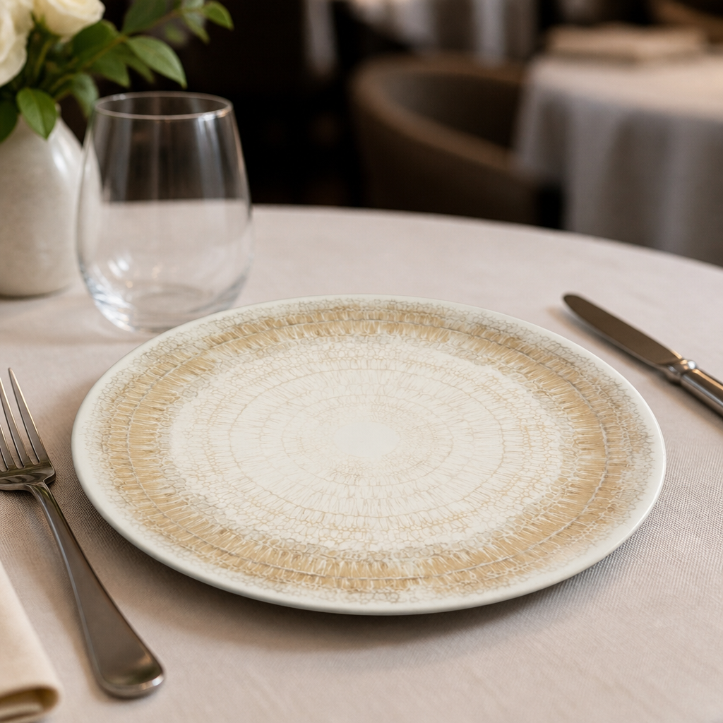 Set of 12 beige 280mm coupe plates for commercial use