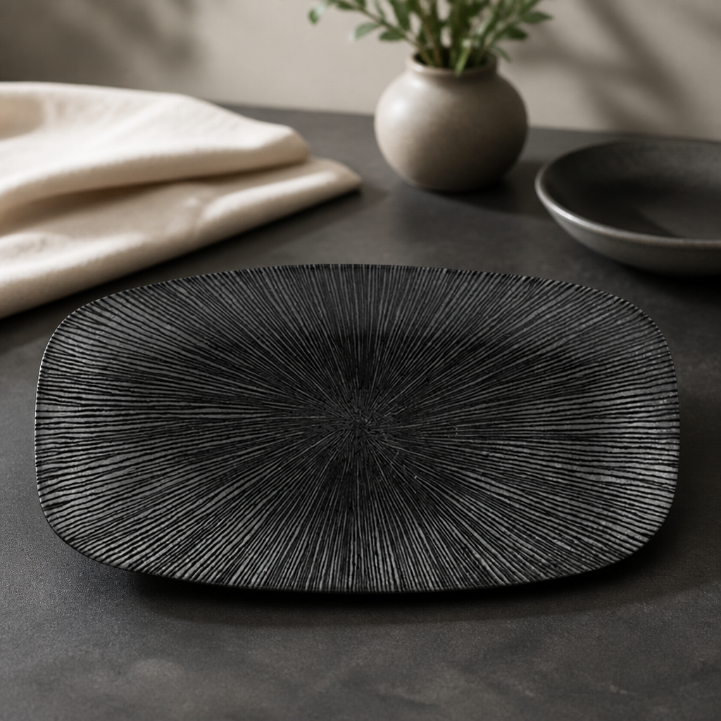 Commercial Oblong Chef Plates Black 298x153mm 12 Pack