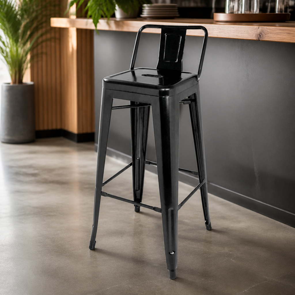 Commercial Outdoor High Stool with Backrest Black 4 Pack