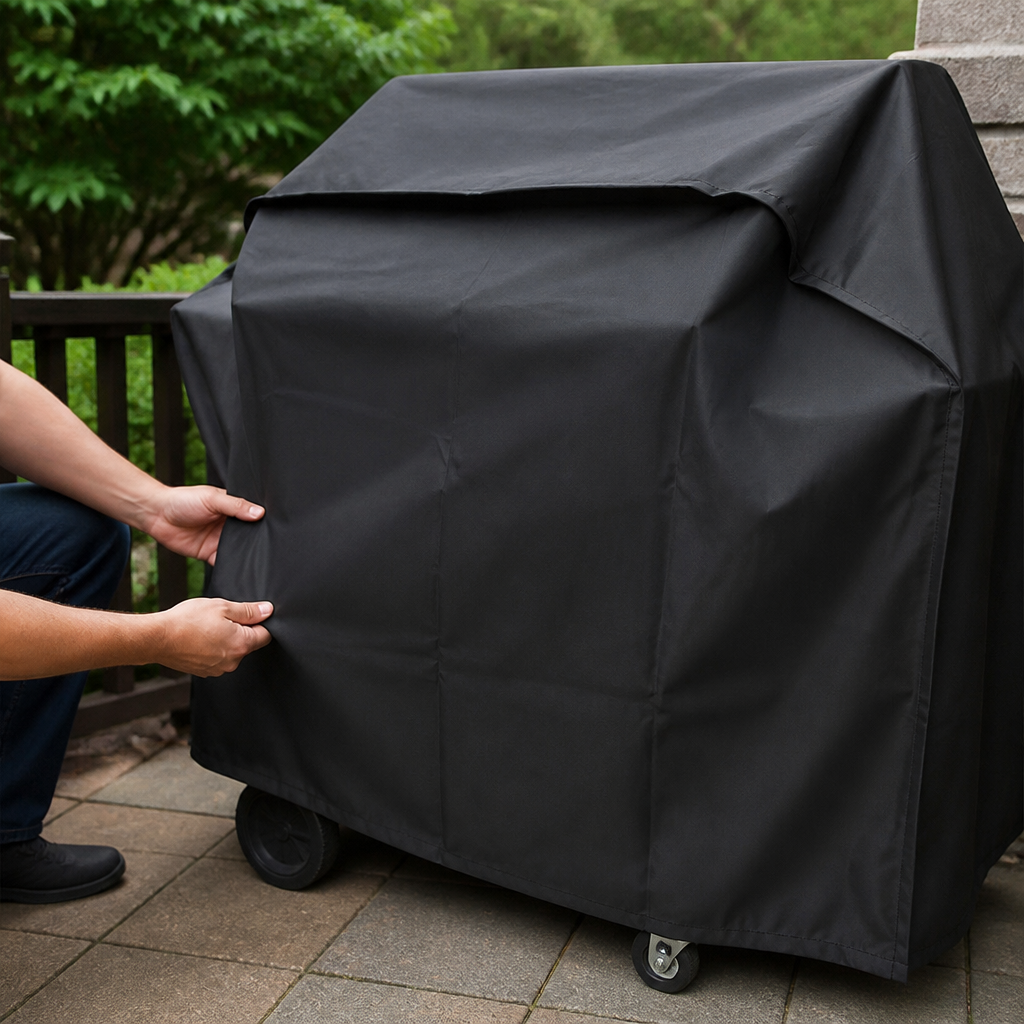 Commercial BBQ cover for four burner gas barbecue, 1050mm high