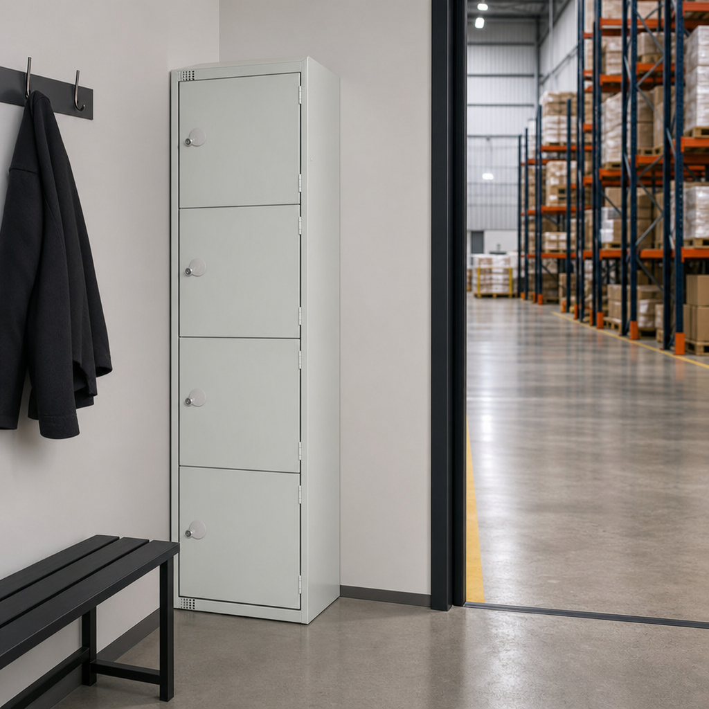 4 Door Metal Storage Lockers with Sloping Top and Antibacterial Finish