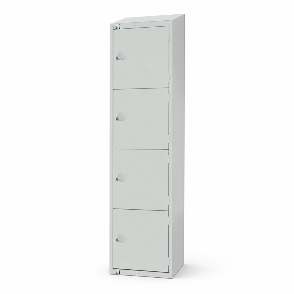 4 Door Metal Storage Lockers with Sloping Top and Antibacterial Finish