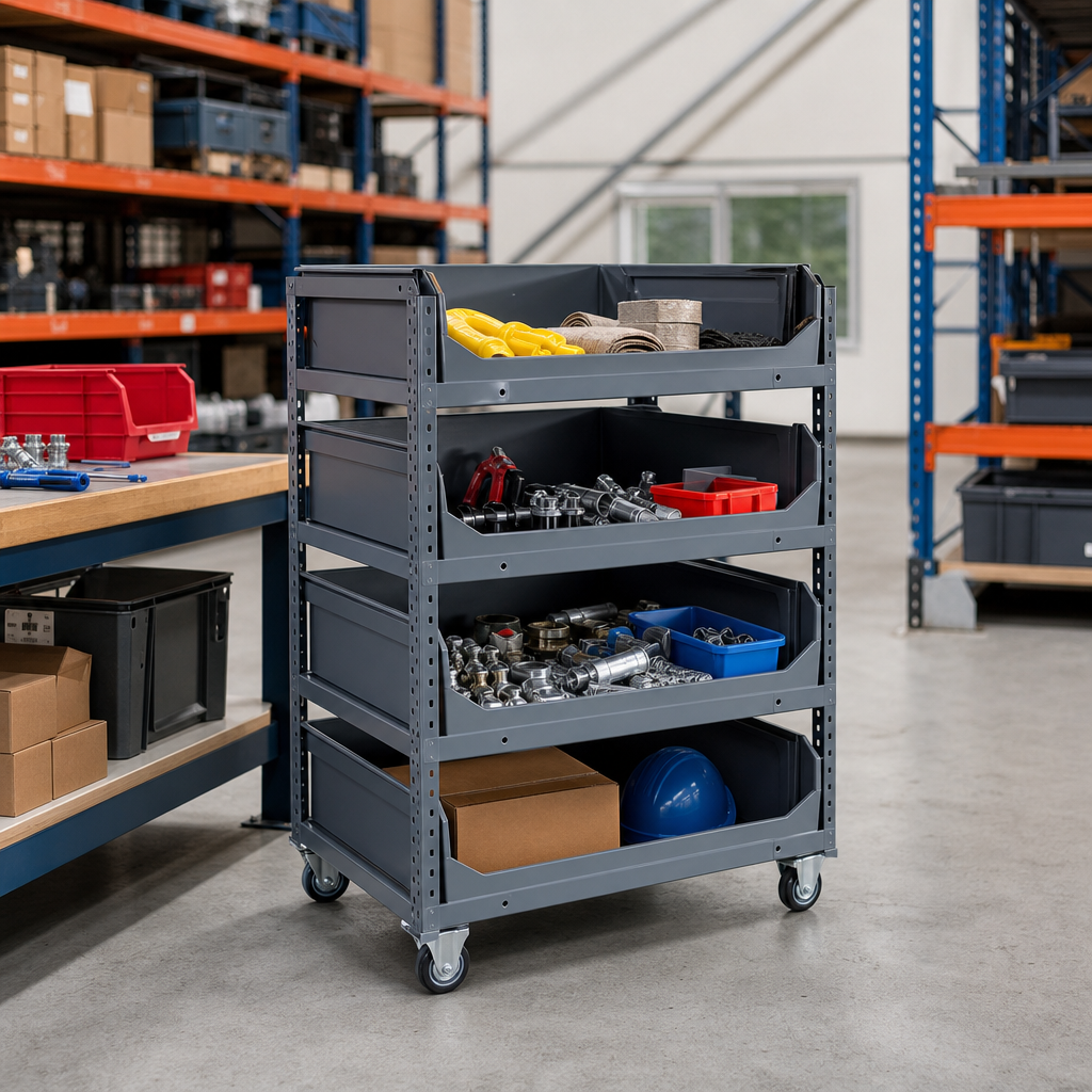 4 Quad Tray Mobile Storage Unit with Choice of Colours