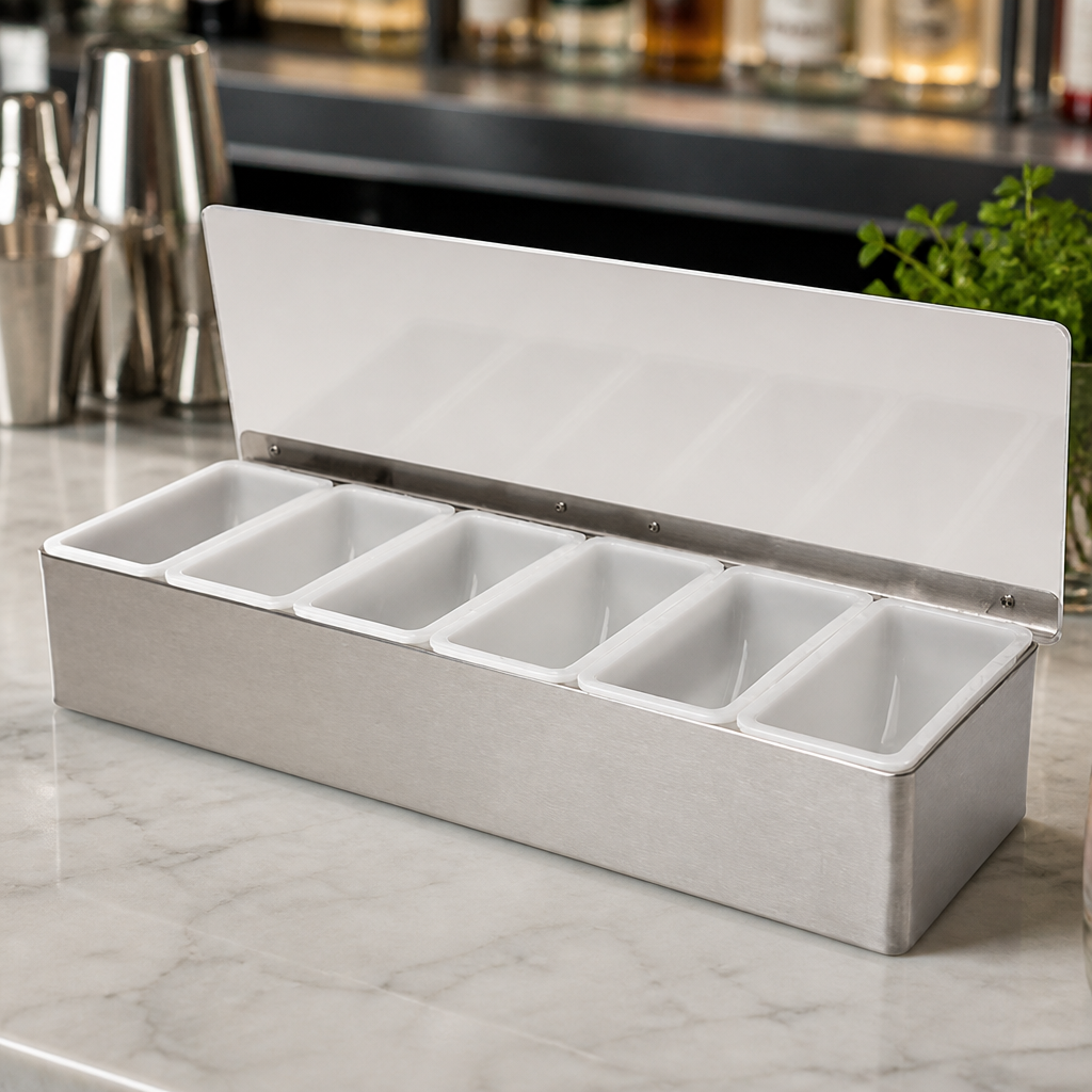 Commercial 6 Compartment Condiment Holder Stainless Steel