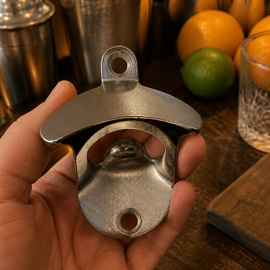 Commercial cast metal bottle opener with dual mounting holes