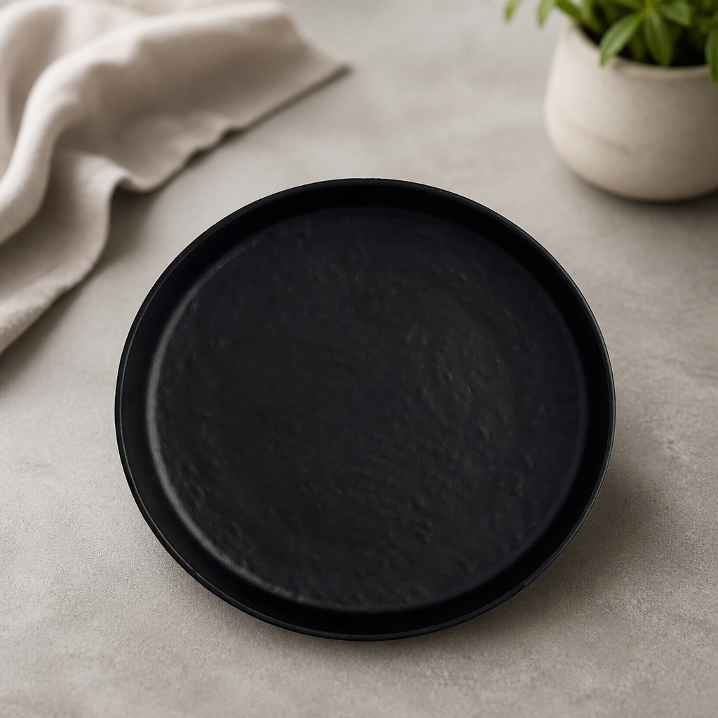 Commercial Melamine Round Plates Black 204mm for Catering 12 Pack